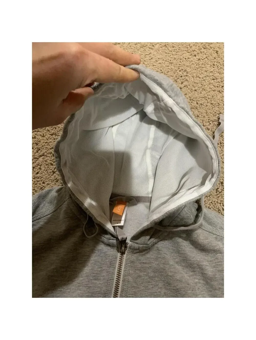 Women's LUCY full zip jacket ruffles hooded L LARGE gray cotton blend 3/4 sleves